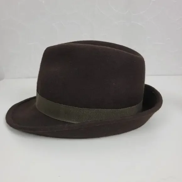 Target Wool Fancy Fedora Hat One Size Brown Guinea Feathers Canvas Satin Trim - Picture 9 of 9